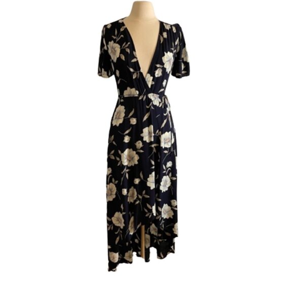 Lulus V- Neck Floral Wrap Maxi Dress Size Small - Picture 2 of 7